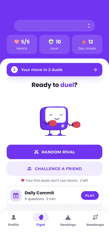 The CodeRiv Fight screen.